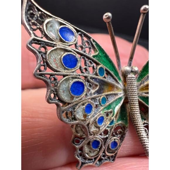 Vintage Alieti Adriana 800 silver Italian enameled filigree butterfly brooch pin - Picture 12 of 15